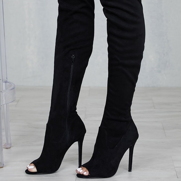 Simmi London Shoes - Simi London Black Peep Toe Thigh High Boots